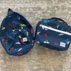 Herschel Supply Company Blue and Red Airplane Print Bags